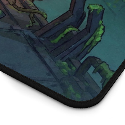 Isometric Wasteland Desk Mat — Armored Marine vs Mutant Flora Gaming Mousepad