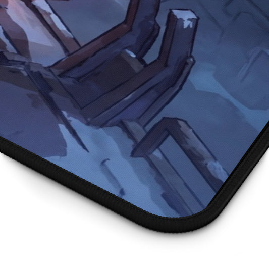 Frostbound Siege Desk Mat — Knight vs Undead Rune Ice Gaming Pad