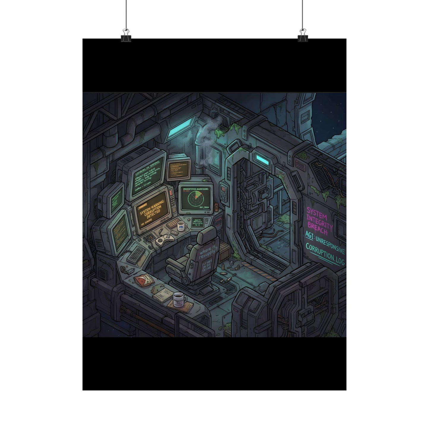 Isometric Sci-Fi Gaming Poster | Cyberpunk Wall Art | Retro PC Setup Decor | Corrupted Space Station Print | Indie Game Dev Art