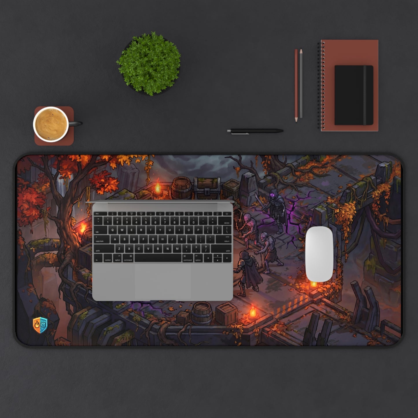 Ruinfall RPG Desk Mat — Autumn Temple Battle Scene (16"×32")