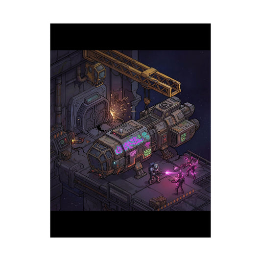Project: Delirium Matte Vertical Poster — Neon Magenta Cyberpunk Transport Scene