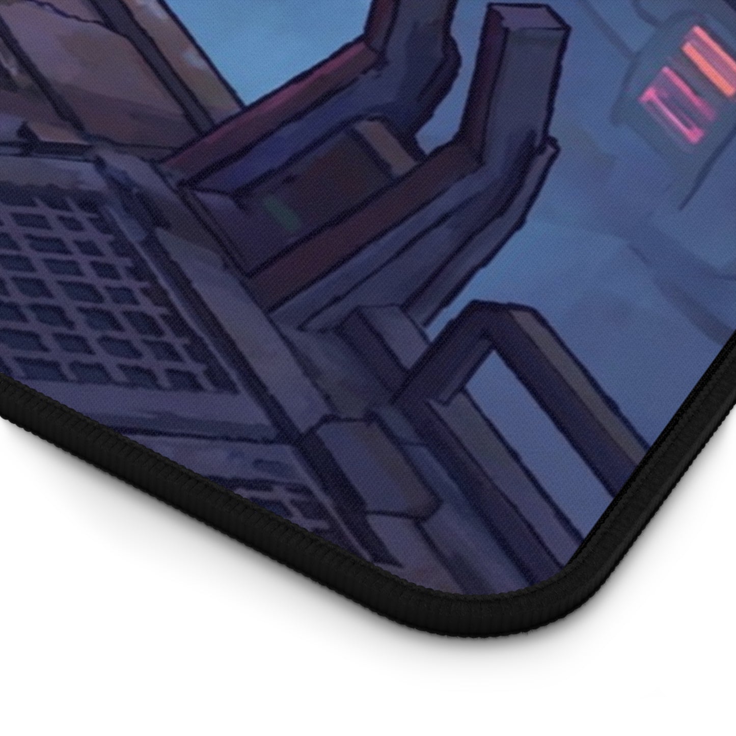 Cyberpunk Battle Desk Mat — Neon Synthwave Heavy-Tech Marine vs Cyborg Hunters