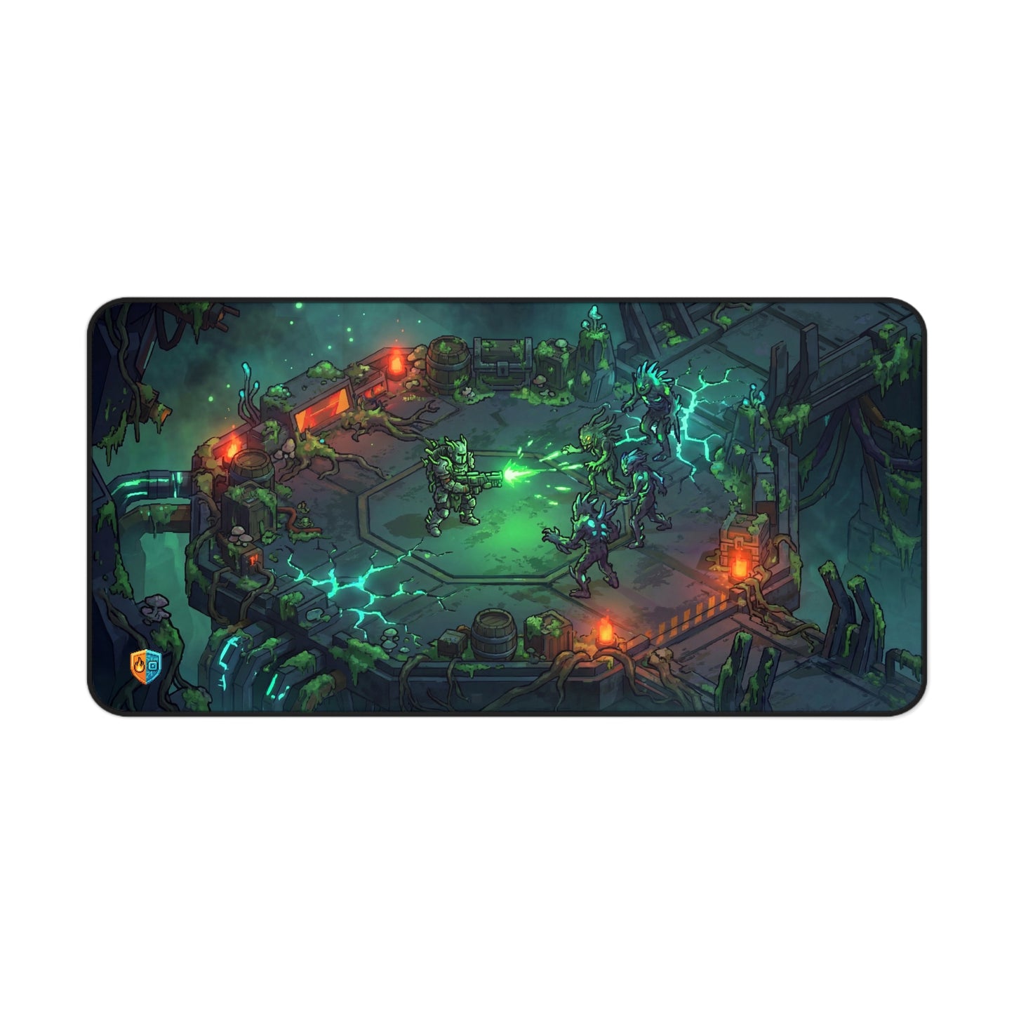 Isometric Wasteland Desk Mat — Armored Marine vs Mutant Flora Gaming Mousepad
