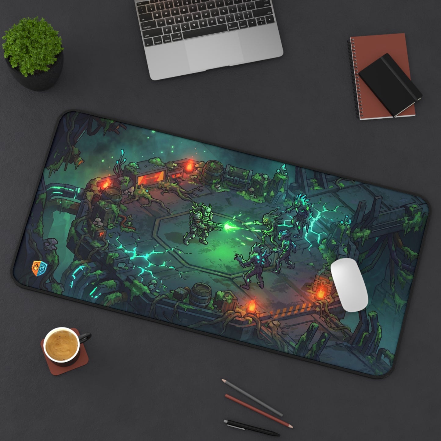Isometric Wasteland Desk Mat — Armored Marine vs Mutant Flora Gaming Mousepad