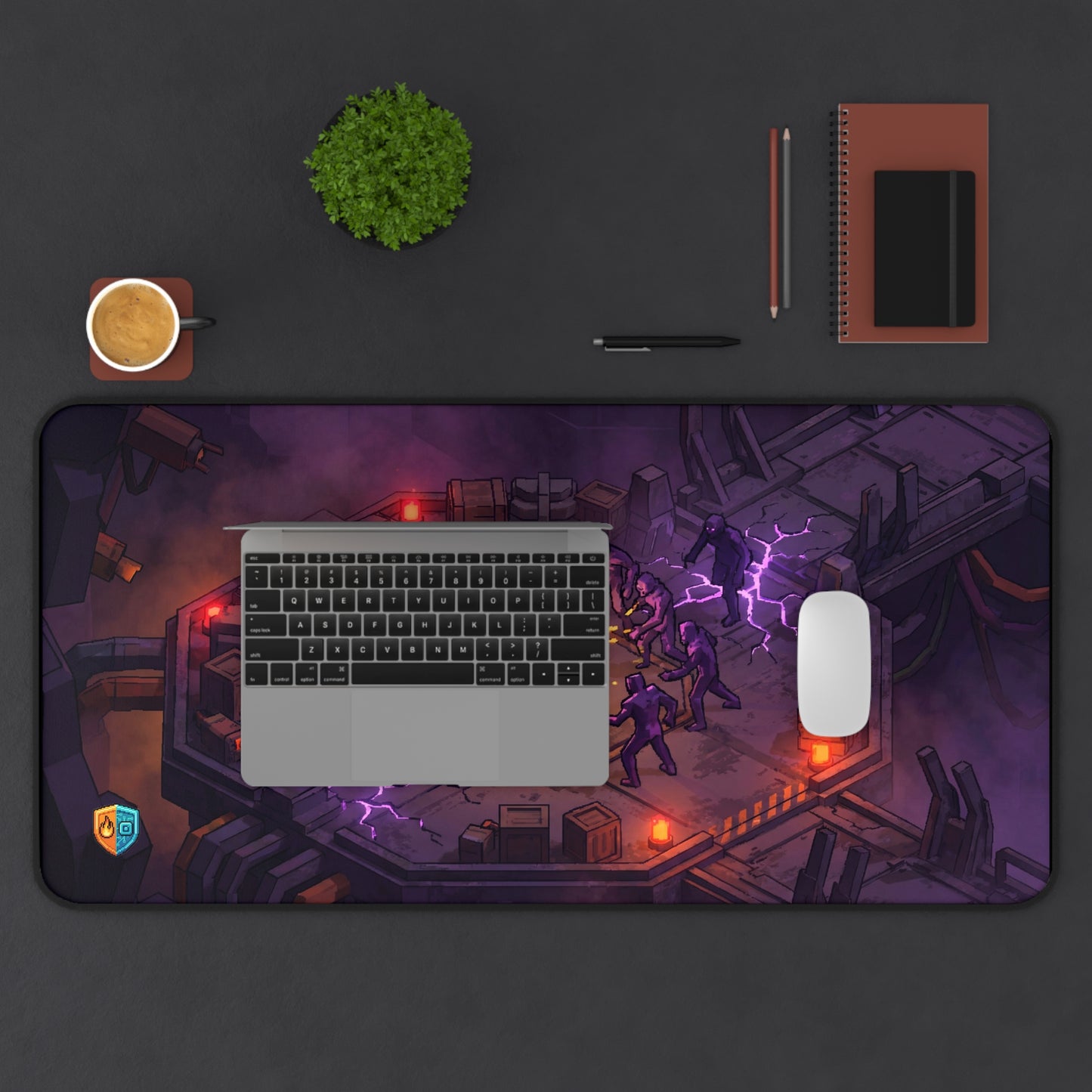 Neon Battlefield Gaming Desk Mat — 'Drop into the firefight' Space Marine Extended Gaming Mat