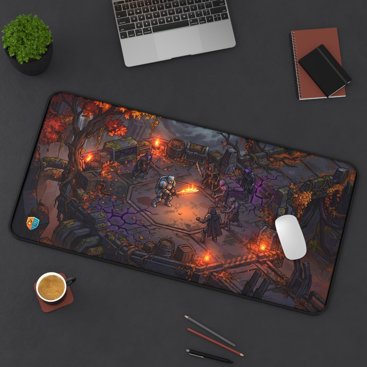 Ruinfall RPG Desk Mat — Autumn Temple Battle Scene (16"×32")