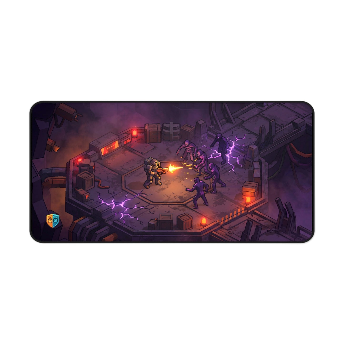 Neon Battlefield Gaming Desk Mat — 'Drop into the firefight' Space Marine Extended Gaming Mat