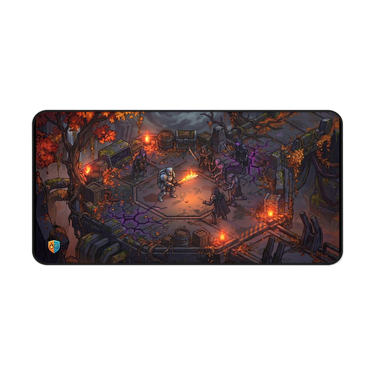 Ruinfall RPG Desk Mat — Autumn Temple Battle Scene (16"×32")