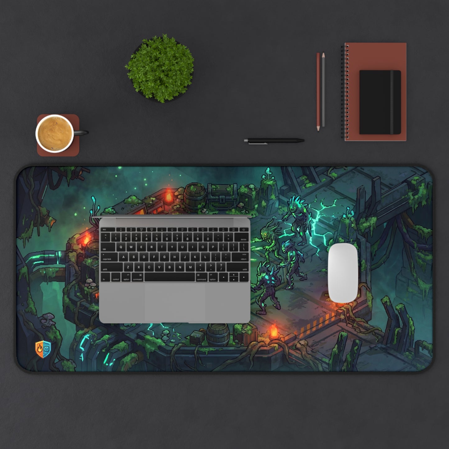 Isometric Wasteland Desk Mat — Armored Marine vs Mutant Flora Gaming Mousepad
